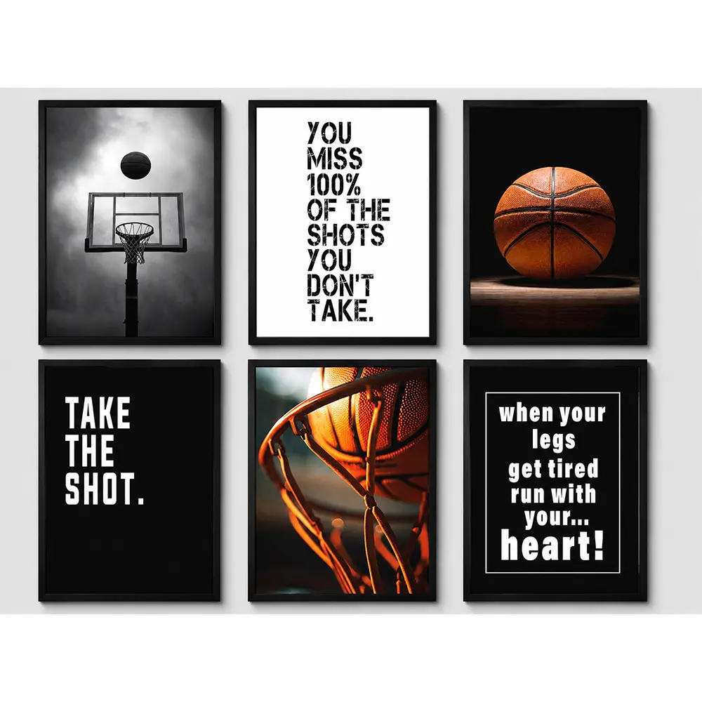 1 Piece 16×24in Black-White Basketball Canvas Wall Art c-01 - Wood-Framed Inspirational Sports Quote Poster Print - Multi Functional Home Decor, Teen Boy Room Gym Office Gifts (Unframed Option Available)