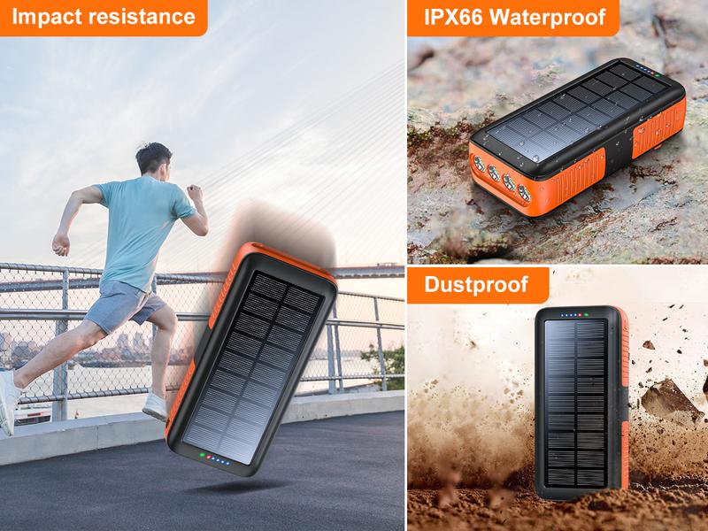 Solar Charger Power Bank 63200mAh Portable Dual Outputs Dual Inputs 4 LEDs Flashlight Hand Crank Solar Charging Fast Charging Battery Pack for Outdoor Camping Emergency Gear