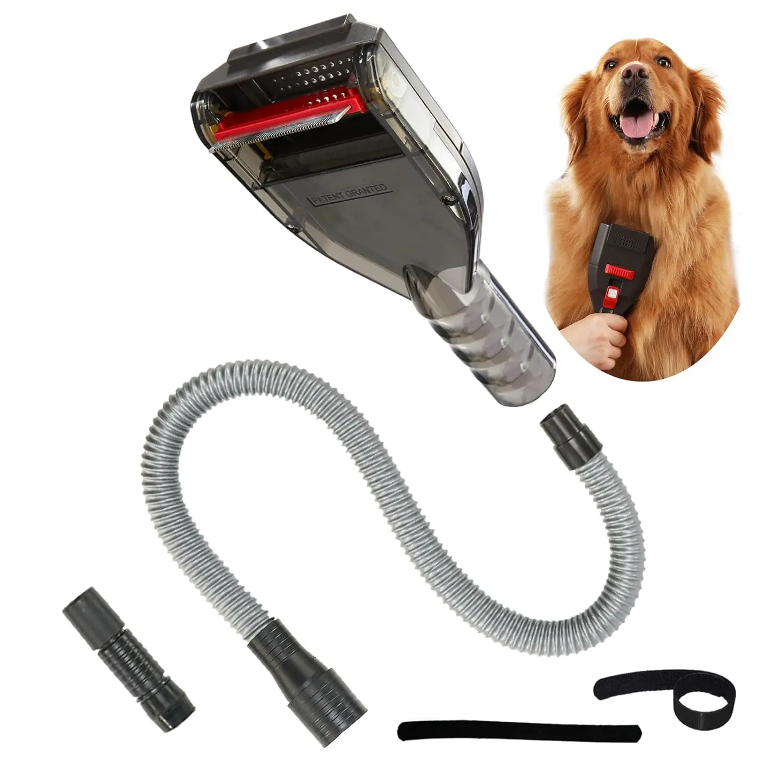 Pet Shedding Brush Vacuum Attachment, Grooming Tool Kit for  Vacuums, Cat Dog Hair Deshedding Groomer with Extension Hose and Universal Adapters