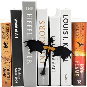 Metal Fantasy Dragon Shelf Decor - 4th Wing Dragon Silhouette Bookend Ornament for Fantasy Readers and Book Lovers, 6.7" Wide Standing Bookshelf Decoration