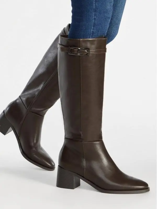 JUST FAB Women's Chic Slouchy Knee-High Boots, Pointed Toe Chunky Heel Tall Boots for Casual & Dress Wear  Walking Shoes Footwear Classic Winter, Heels For Women, Statement Shoes, Formal