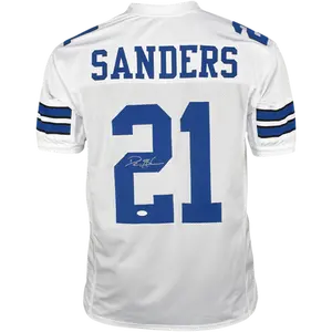 Deion Sanders Autographed Dallas (White #21) Custom Jersey - Beckett