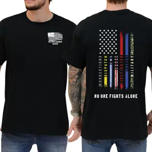 No One Fights Alone T-Shirt – Patriotic Support Tee with American Flag Graphic, Honor First Responders, Military, Nurse & Police, Soft Cotton Blend Gift for Men & Women
