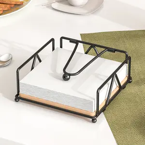 Elegant Country Iron Metal Napkin Holder, Creative Wooden Paper Towel Dispenser, Flat Design with Reinforced Arm, Kitchen Counter Decor, Bathroom Accessory, Bathroom Counter Organizer
