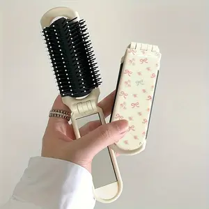 Portable Folding Compact Mirror Comb With Air Cushion - Adjustable Stand Butterfly Flower Print Travel Makeup Mirror