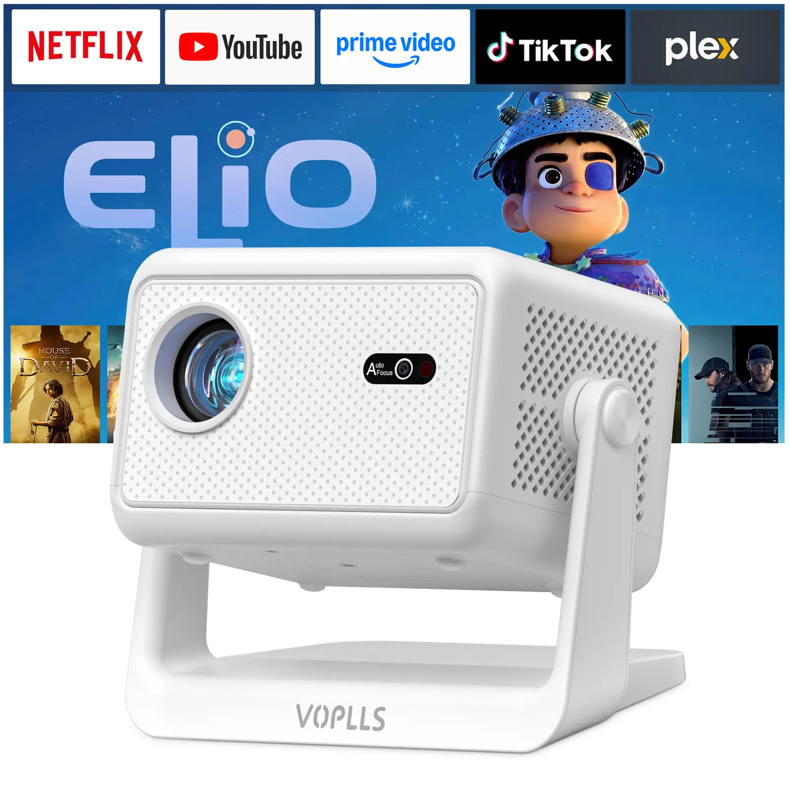 【Officially-Licensed APP & 1800 ANSI】Smart Mini Projector with WiFi and Bluetooth 4K Support, VOPLLS Auto Focus/ Keystone Outdoor Portable Movie Phone Video Proyector for Bedroom/Home/Wall/Ceilling