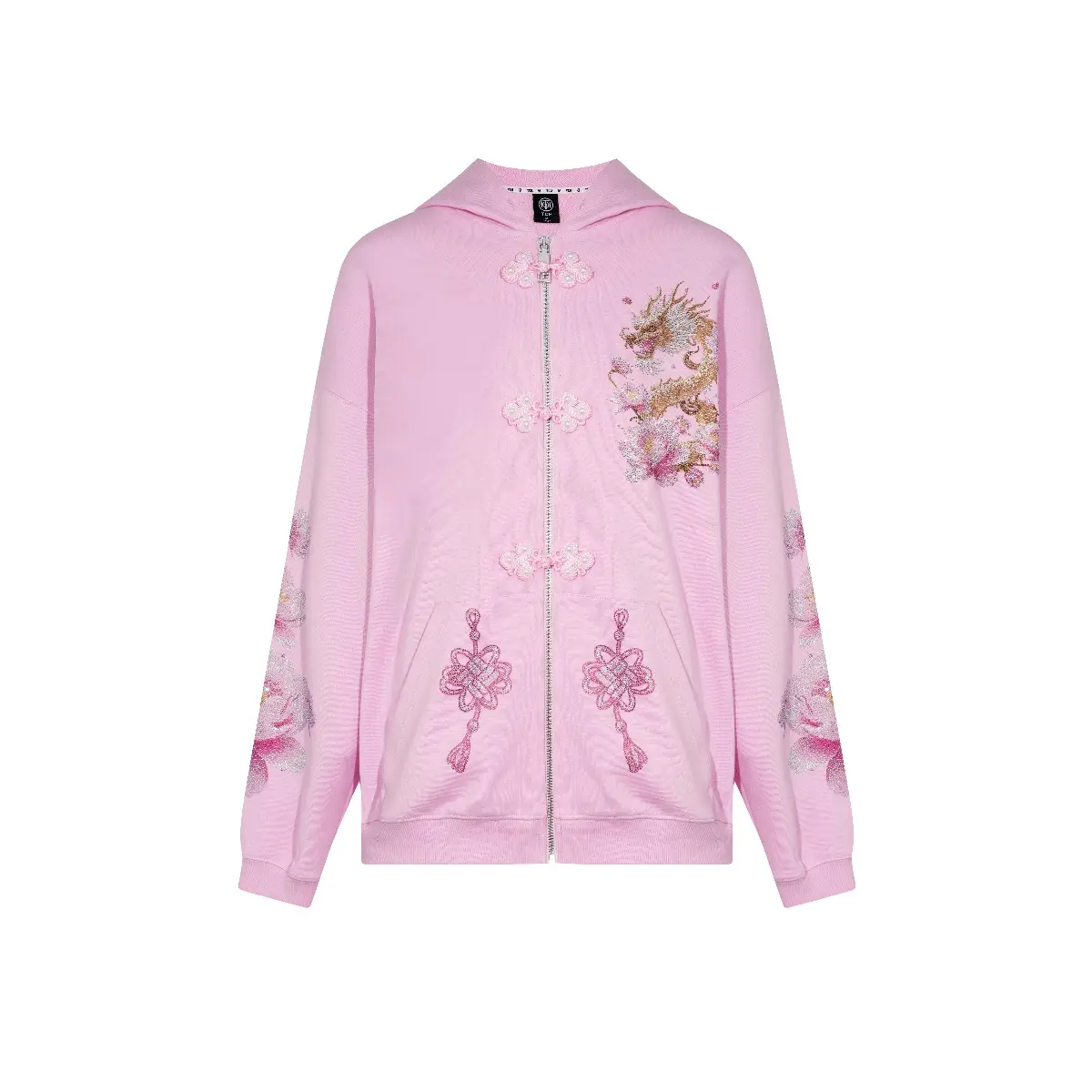 TCH-Luxury Pink Dragon Rhinestone Sparkle Hoodie Jacket Oversized