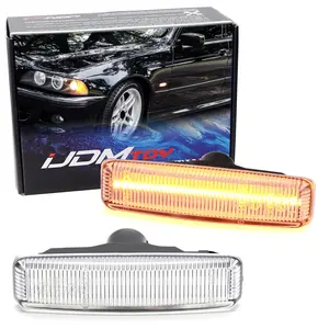 iJDMTOY Semi-Clear Lens Amber Full LED Fender Blink Side Marker Turn Signal Indicator Lights For BMW 1996-2003 E39 525i 528i 530i 540i M5 5 Series