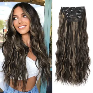 QGZ Clip in Long Wavy Hair Extensions Synthetic 4 PCS Thick Hairpieces for Women 22 Inch Long Fiber Hair Extension for Daily Party Use natural hair
