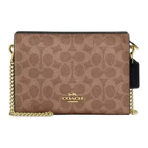 COACH Slim Crossbody Bag for Women – Brown and Black Coated Canvas with Logo Print