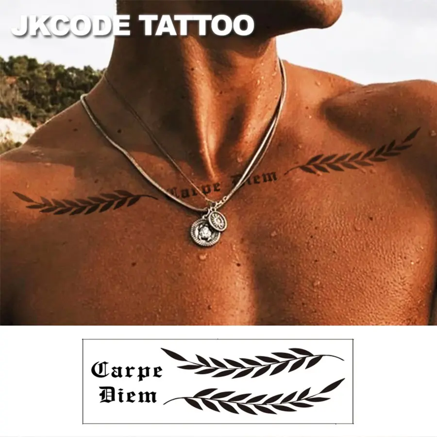 Waterproof Semi-Permanent Tattoos, Men's Temporary Tattoos, Neck, Back, Vintage Style, Olive Leaf, Botanical Design, Realistic Fake Tattoos, Tattoo Art, Tattoo Sticker
