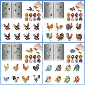 8 DIY Rooster and Parrot Diamond Painting Refrigerator Magnets, Fridge Magnets, Diamond Art Refrigerator Magnet Sets - Diamond Art Refrigerator Magnets - Diamond Painting refrigerator magnets Irregular diamond shapes