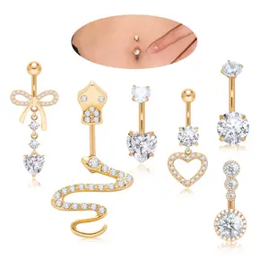 6PCS Belly Button Rings 316L Surgical Steel 14G Hypoallergenic Dangle Navel Piercing Jewelry Silver Gold Swimsuit Durable Nightclub Mini Skirt Summer Tops Beach Long Dress Bikini Accessories