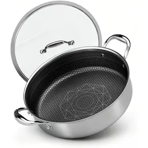 5QT Stainless Steel Saute Pan with Lid, Hybrid Nonstick Deep Saute Pan, Chicken Fryer, Tri-Ply Clad Even Heat Distribution, Dishwasher-Friendly,Oven Safe to 900?F, Induction Compatible