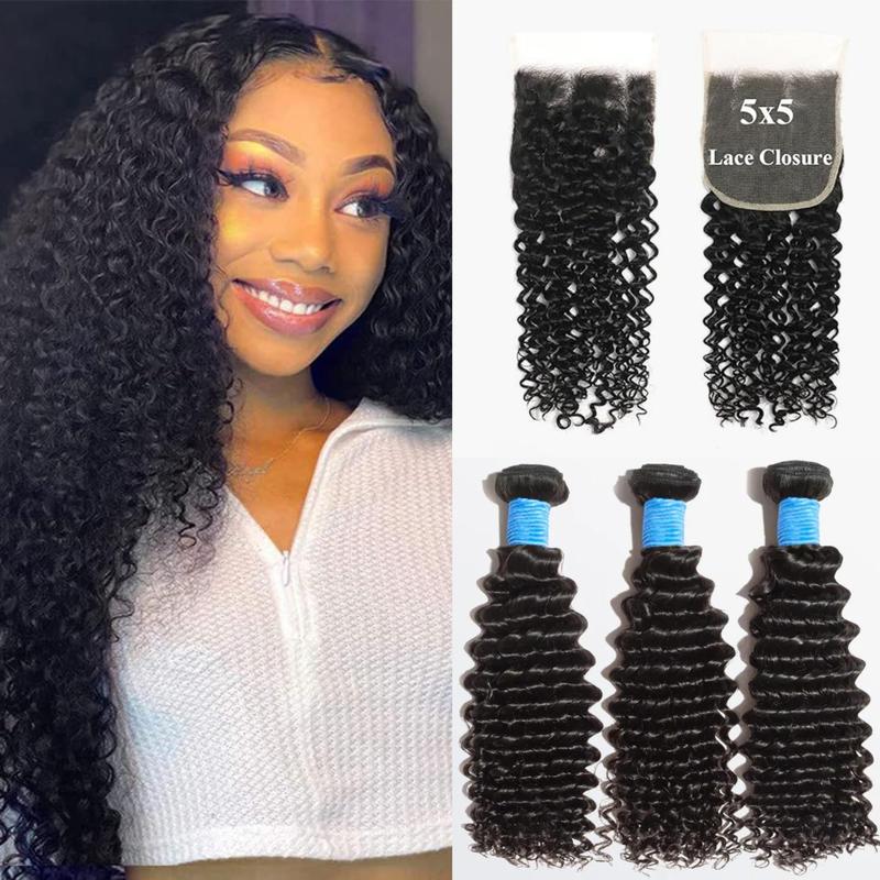 [Ashine] Vacation Hair 10A Brazilian Virgin 100% Human Hair Deep Wave Deep Curly Bundles Sew In Quick Weave Ponytail Closure Extensions One-directional Cuticles-sleek, Tangle-resistant, and Re-wearable 12-30 Inches Afro Kinky Bulk