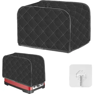 2 Slice Wide Slot Toaster Cover with Transparent Hook, Dust and Fingerprint Protection for Kitchen Small Appliance Black
