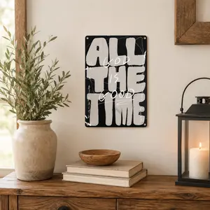 8x12 in Christian Vintage Tin Sign - "All The Time God Is Good" Inspirational Faith Plaque, Aluminum Religious Home Decor for Farmhouse Living Room, Bible Verse Gift for Adults