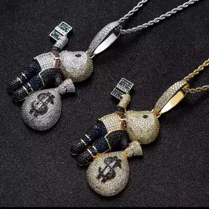 HipHop Iced Out Dollar Pendant Necklace with Money Bag Charm