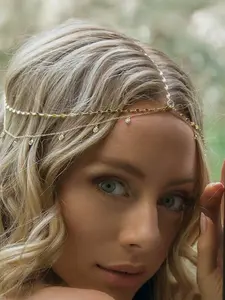 Luxurious Bride Headpiece Chain, Bohemian Style Rhinestone Forehead Chain, Wedding Crown, Silver Color Hair Accessory Jewelry