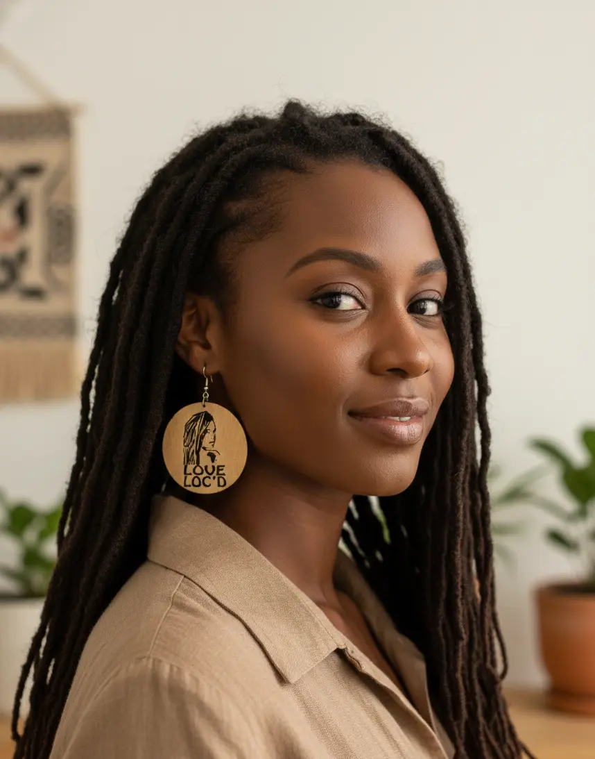 Locsanity Locs Dangle Earrings, Handmade Woodcarved Wood Carving Love Loc’d Wooden Drop Earrings, Handmade Woodcarved Earrings