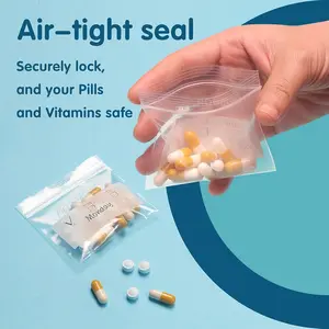 100 Pack Sturdy Pill Bags, BPA-Free Pill Pouches, Vitamin Organizer, Supplement Organizer, 2.95x2.95 Inch, Write-On Label, Sealed Waterproof, Reusable Clear Ziplock Bags