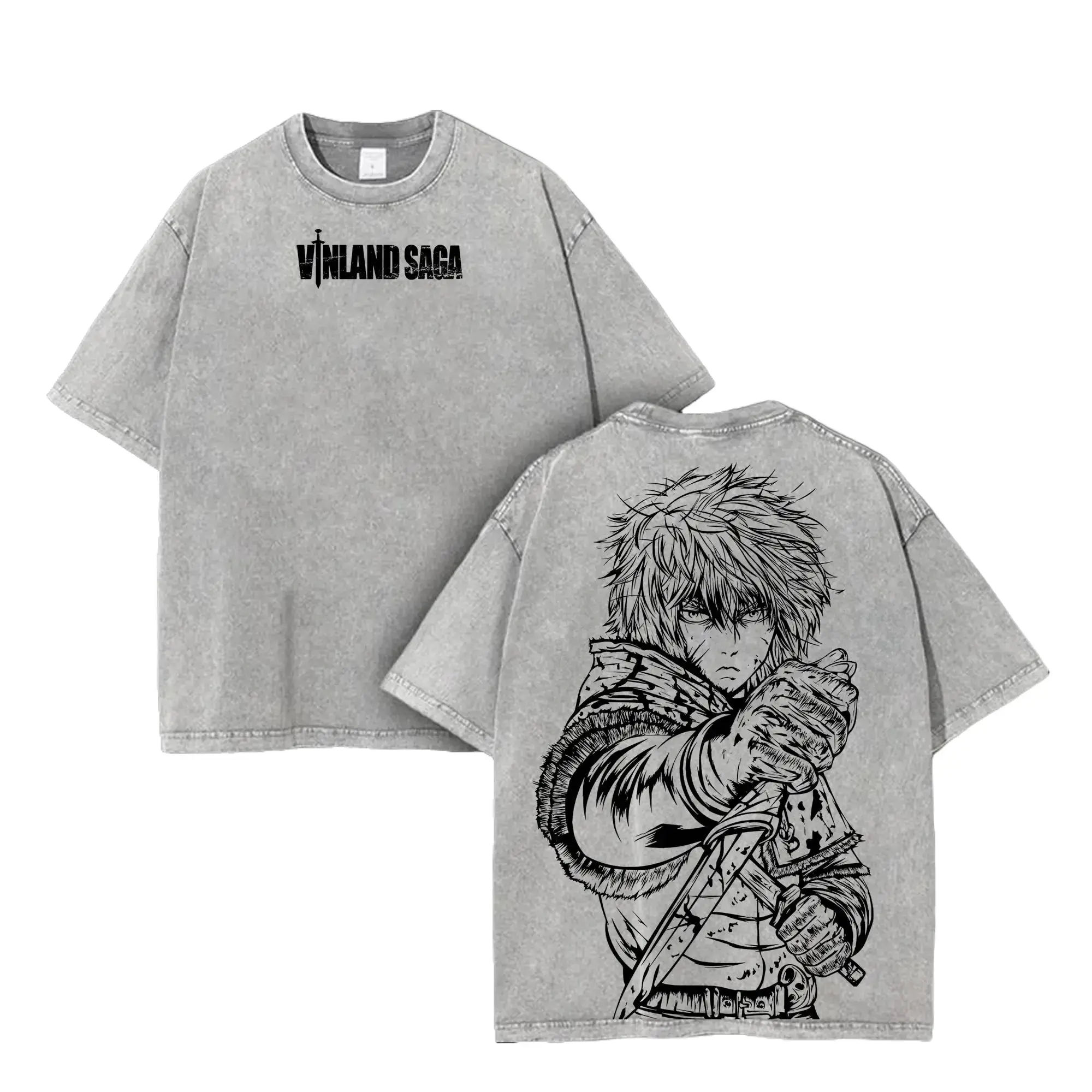 Thorfinn Vinland Saga Oversized Tee, Washed Vintage Viking Anime Shirt, Heavy Cotton Double Printed Menswear Top Underwear T-Shirt Unisex Oversize Manga