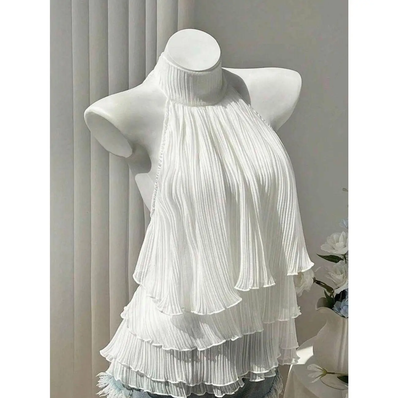Women's Polka Dot Chiffon Ruffle Blouse, Tie Waist Layered Summer Top, Beach Vacation Shirt, Elegant Casual Peplum Blouse for Resort & Daily Wear