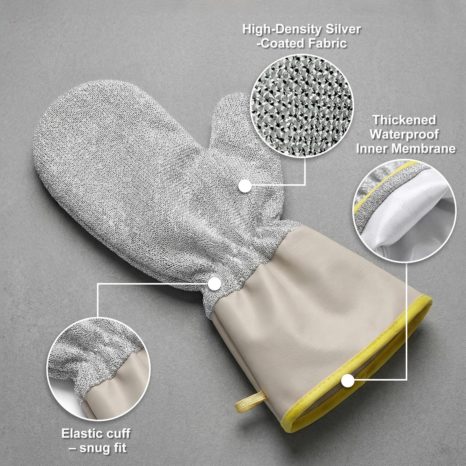 Non-scratch Wire Dishwashing Scrubber Gloves,Long Anti-scald Multi-functional Kitchen Cleaning Tool Gloves for Kitchen,Waterproof Anti-Frozen & Hot & Oil