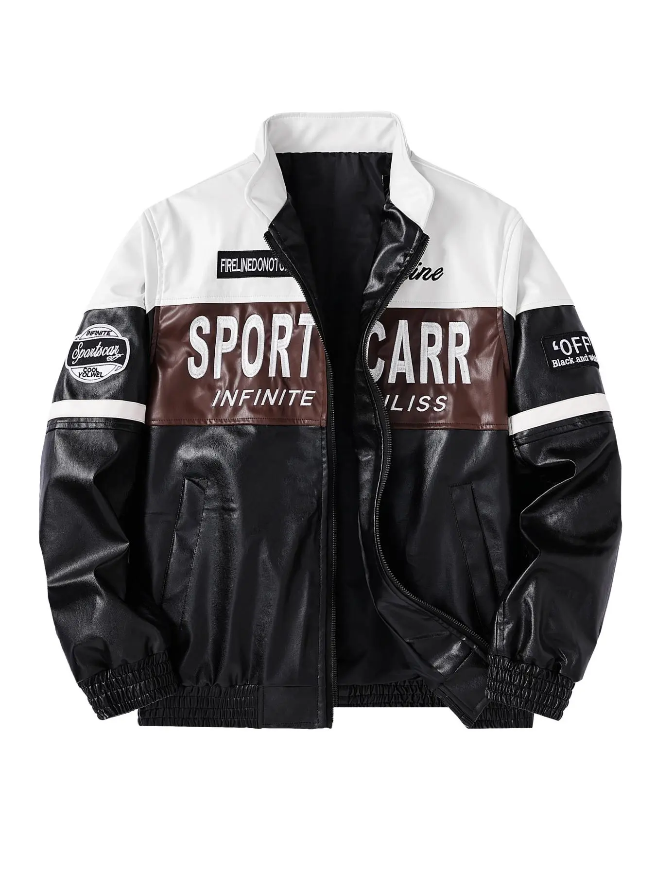 Men's Regular Fit Letter Embroidery Patchwork PU Leather Jacket, Casual Long Sleeve Zip Up Outerwear for Fall & Winter, Fashion Men's Clothes for Daily Wear