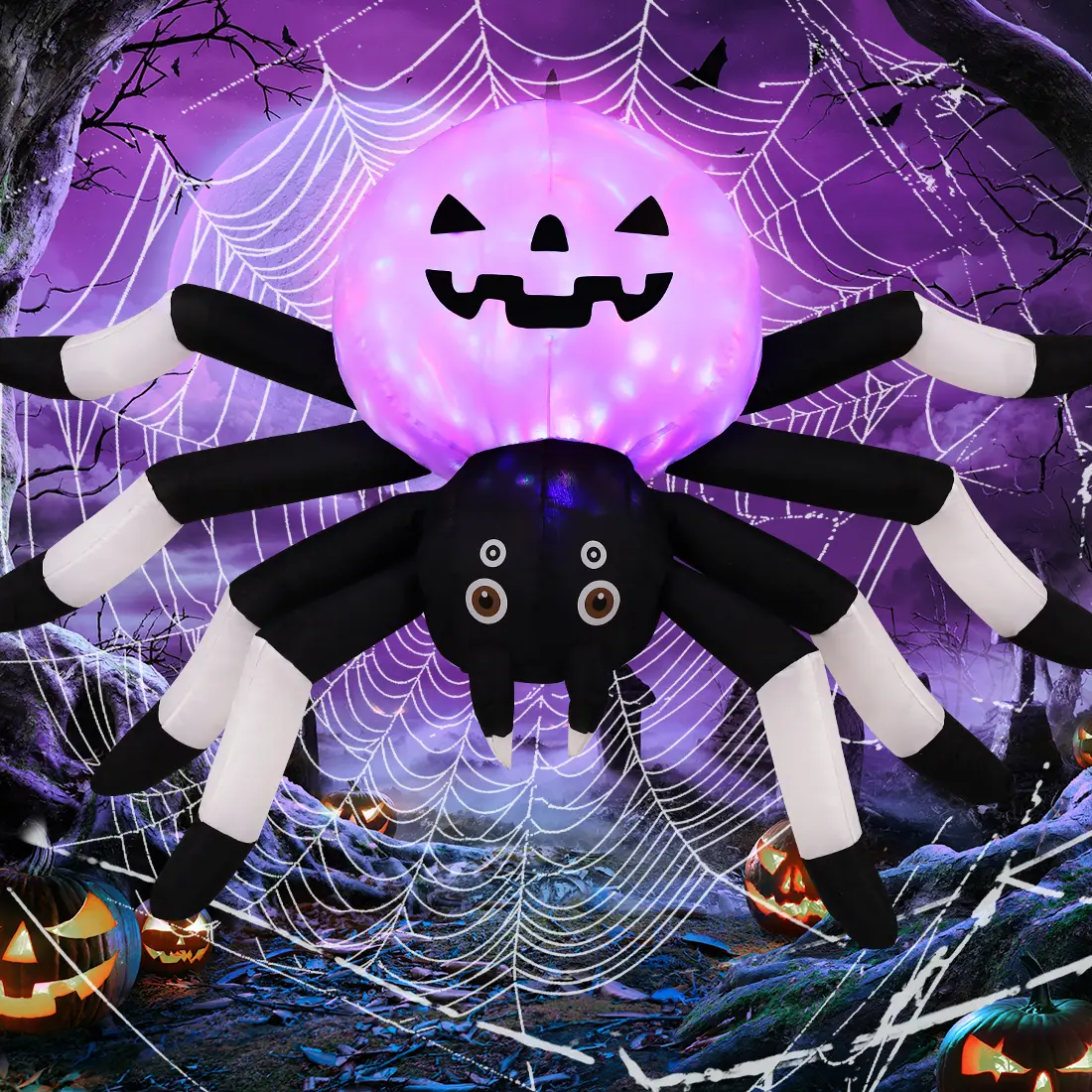 GOOSH 5 FT Width Halloween Inflatables Outdoor Decorations Spider with Magic Light, Blow Up Yard Decorations with LED Lights Holiday gifts for Party Yard Garden Lawn