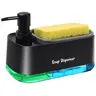 Black 3-in-1 Kitchen Countertop Press-Down Pump Soap Dispenser Set - BPA-Free Soap Container with Bottles, Anti-Leak Dual Pump Canister, Sponge Holder, Corrosion-Resist Detachable ABS Tray for Kitchen Sink