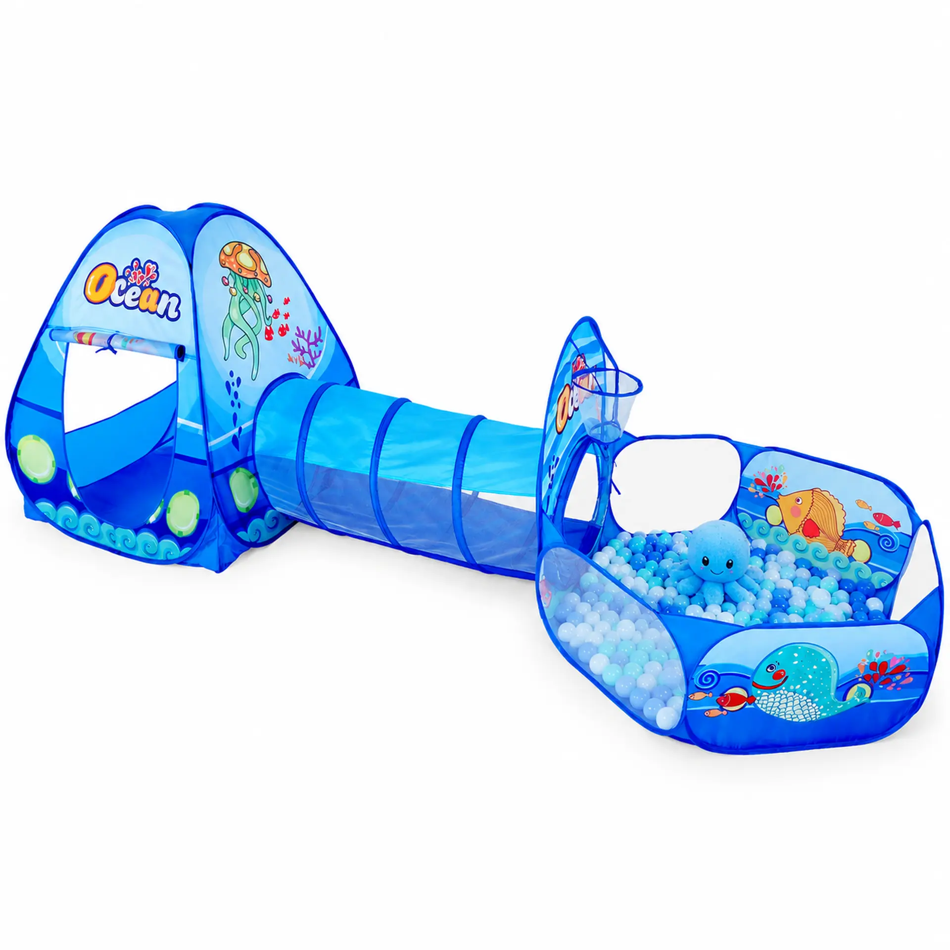 JungleDove 3PC Unisex Polyester Kids Play Tent Set - Outdoor/Indoor Sports Playhouse with Tunnel, Ball Pit, Basketball Hoop, Pop-Up Design, Party Decoration Gift