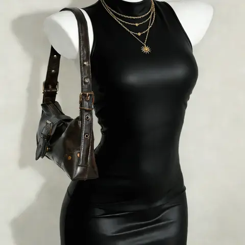 Women's Sleeveless Leather Mini Dress, Bodycon Sexy Tight Fit, Nightclub Party Short Evening Gown, Trendy and Stylish, Dresses for Party
