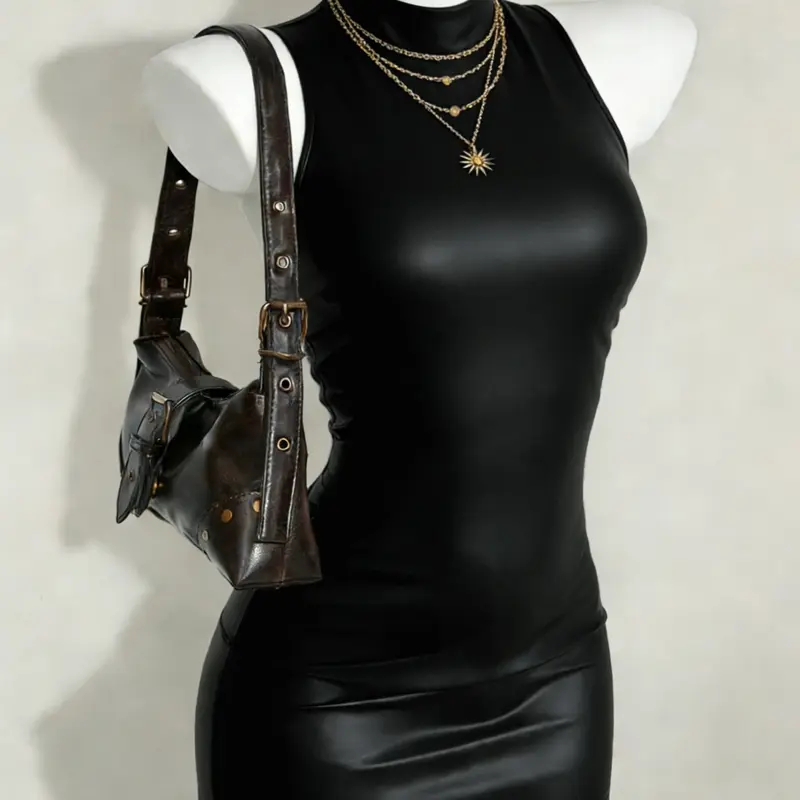 Women's Sleeveless Leather Mini Dress, Bodycon Sexy Tight Fit, Nightclub Party Short Evening Gown, Trendy and Stylish, Dresses for Party