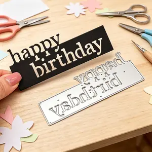 Birthday Happy Metal Cutting Mold, Steel Craft Template for Scrapbooking and Card Making, Suitable for Beginners and Advanced Users, Handmade Crafts