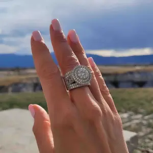 Round Cut Sterling Silver Cluter Double Halo Engagement Ring for New Year Valentine's Day Gifts