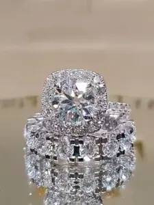 Elegant Women's Cubic Zirconia Engagement Ring Set, Stackable Rings, Perfect for Valentine's Day, Weddings, Parties, Birthdays & Anniversaries, All Seasons Wear