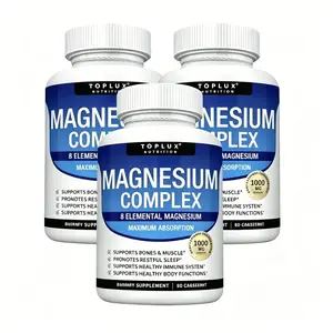 3XX Toplux Nutrition Magnesium Complex 1000mg 90 Capsules 7 Elemental Sources Men Women Bone Muscle Sleep Immune Support Nature Decent Fitness Dietary Supplement Malate Taurate Chelated for Easy Absorption for Bones Muscle Recovery Energy