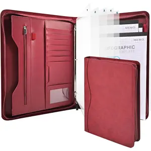 Padfolio Portfolio Folder Binder-Organizer Planner Notebook Zippered Portfolio Padfolio for Women & Men with Document Sleeve,Letter/A4 Size Clipboard,Business Card Holders (Burgundy-3)