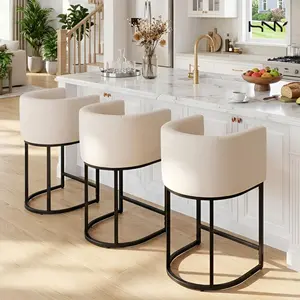 【SummerWins】HNY Modern 24" Counter Stool - Linen Upholstered Kitchen Island Chair with Sturdy Metal Frame, Cream, Set of 1