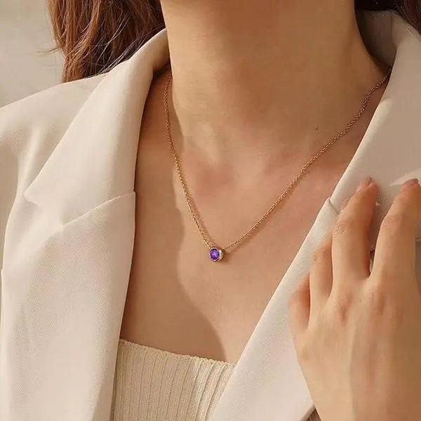 Women's Gold Plated Emerald Green Cubic Zirconia Solitaire Necklace - Dainty Bezel-Set Pendant, Hypoallergenic Delicate Chain, Ideal for Everyday Wear & Birthstone Gifting
