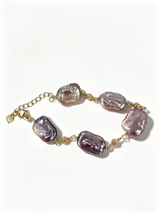 18K gold plated ，Natural Block Baroque Pearl Bracelet ， Natural Colored Pearls