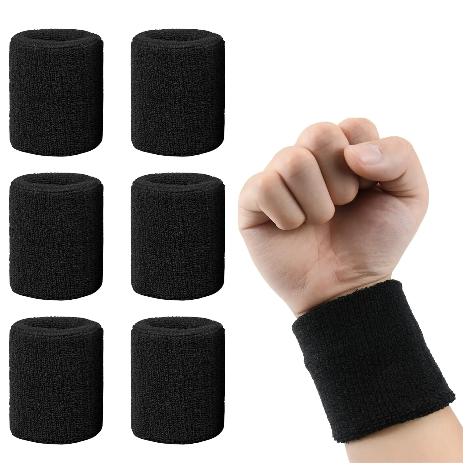 6-Pack Men's & Women's Breathable Cotton Sports Wristbands, Grip Your Sweat Scratch Guard Wristbands for Working Out, Basketball