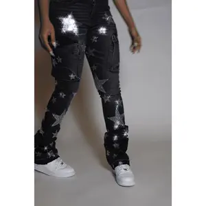 Kendrica Black Rhinestone Stacked Jean