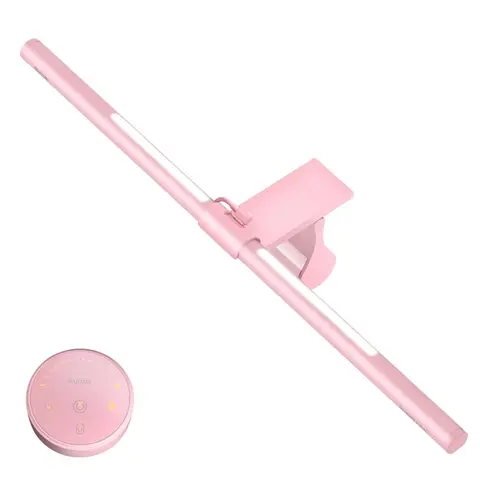 Quntis Pink Aluminium Body LED Monitor Light Bar with Backlight - 5V 84 LED Beads Eye-Caring Dimmable Desktop Light, Adjustable Lighting Modes, Remote Control Desk Accessories, HY214 Modern Gaming Gadget