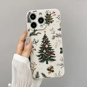 Merry Christmas Phone Case Suitable for 17 Pro Max 16 Plus 15 14 13 12 11 E Vintage White Christmas Striped Tree Straight Edge Non Slip Soft To Touch Phone Cover.QXF490.designer,case