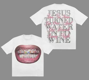 Unisex Mouth & Letter Print T-Shirt, Jesus Smiled Unisex T-Shirt, Crewneck, S-3XL, Mens & Womens Streetwear Tops & Underwear Casual Cotton Menswear