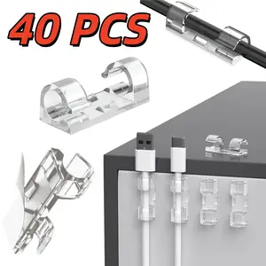 40PCS No-Drill Heavy-Duty Adhesive Cable Clips, Clear Cord Organizer Clips, Must-Have Cable Management Solution, Ideal for Desk/Wall/Car/Computer/TV, Essential for Home & Office Organization