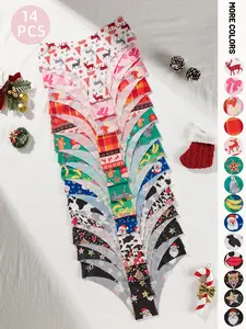 14-piece set of Christmas-themed women's underwear, Fashion comfy underwear, with patterns such as Santa Claus, reindeer, Christmas trees, in colorful briefs. Can be used as gifts for Christmas