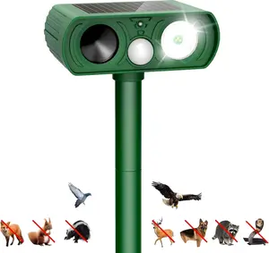 Solar Ultrasonic Animal Repellent Outdoor, Deer Repellent Devices Waterproof, Cat Squirrel Rabbit Dog Raccoon Deterrent Animal Repeller with Motion Detection, Keep Skunk Away for Yard, Green, 1 Pack